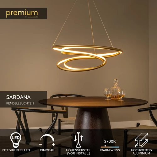 Lucide SARDANA - Pendelleuchten - Ø 80 cm - LED Dim. - 1x74W 2700K - Mattes Gold / Messing | Premium - USP